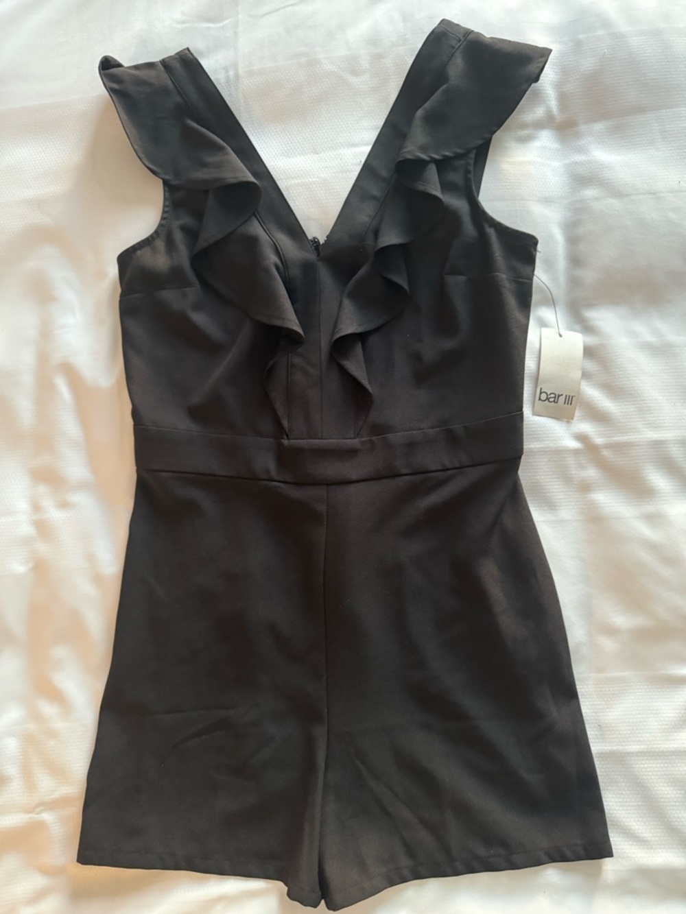 Bar III Black Ruffled V-Neck Romper
